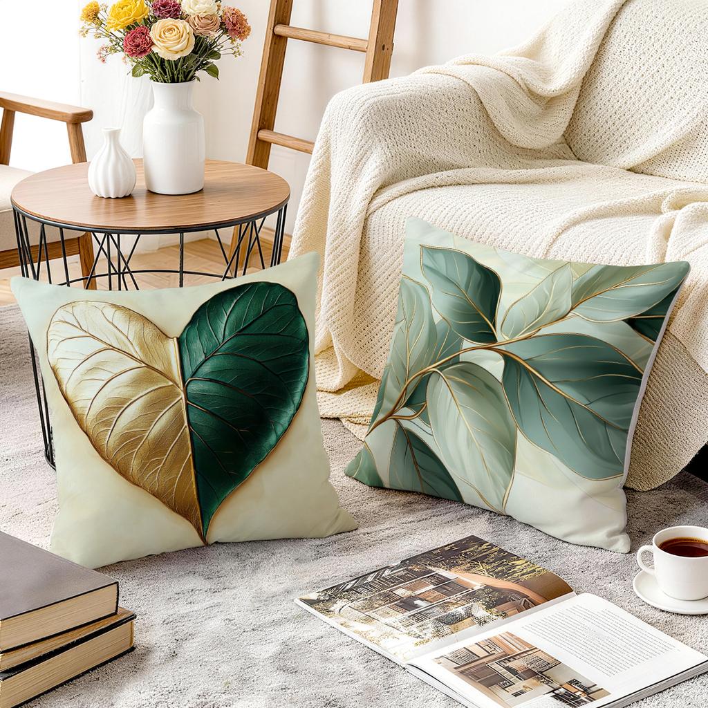 1/4pcs Green Leaves Cushions Pillowcase Polyester Cushion Cover Throw Pillow Pillowcover Home Car Sofa Decor