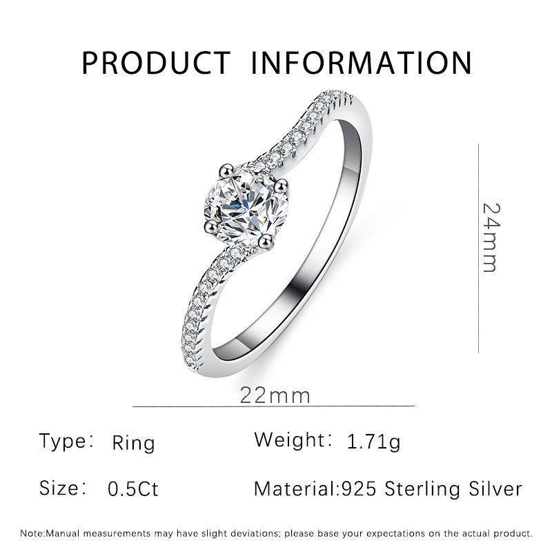 S925 Sterling Silver 50-Point Twisted Moissanite Ring with Four-Prong Setting