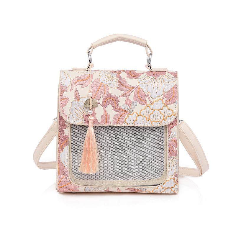 

Original daily ancient style transparent bar two-dimensional yuan double shoulder single shoulder crossbody small food intake pain bag girl [make flo