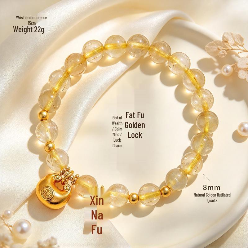 Golden Rutilated Quartz Retro Citrine Bracelet - Women's Xiaohongshu Inspired