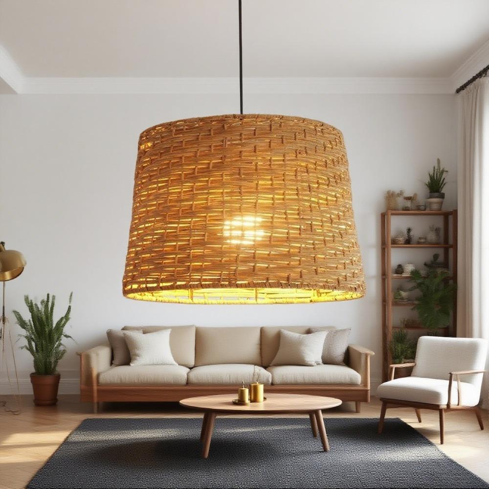 Pendant Lighting Farmhouse Natural Rattan Ceiling Hanging Light Single Dining Room Hanging Lamp Restaurant Pendant Lamp 727
