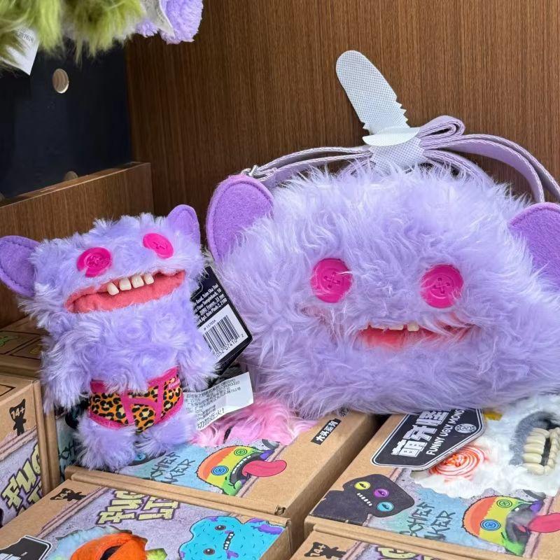 Genuine Funny Ugly Monster Plush Crossbody Bag Adjustable Strap Mr Button Screech Leopard Stuffed Doll Bag Gift