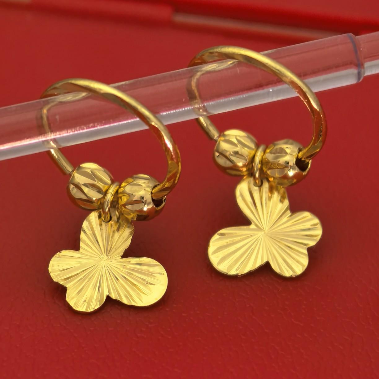 Brass Gold-Plated Butterfly Flake Hoop Earrings