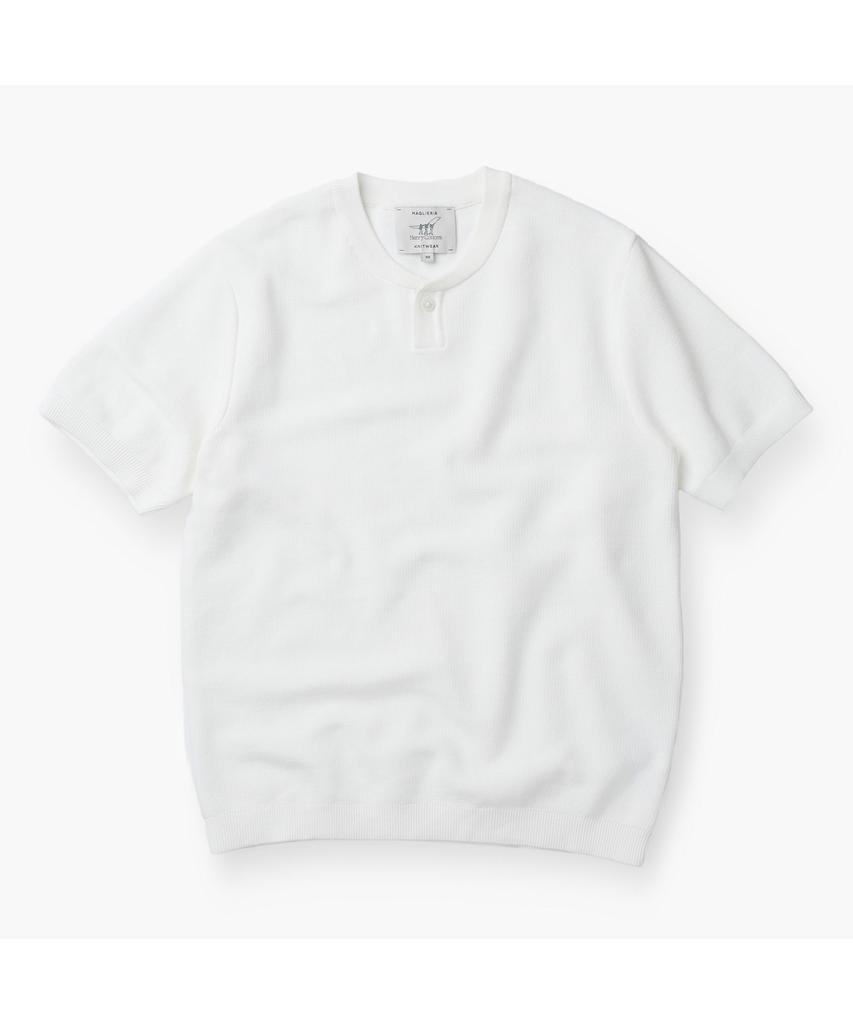 Henlikoteun Fine-Knit Henley Neck Short Sleeve Knit Ahwam26601Ivx