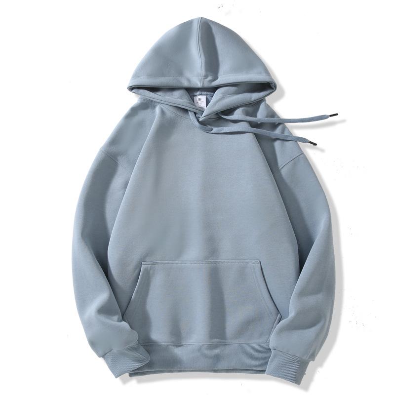 320g Men's Solid Color Loose Cotton Hoodie with Two-way Zipper, Plus Size, Casual Pullover Sweatshirt