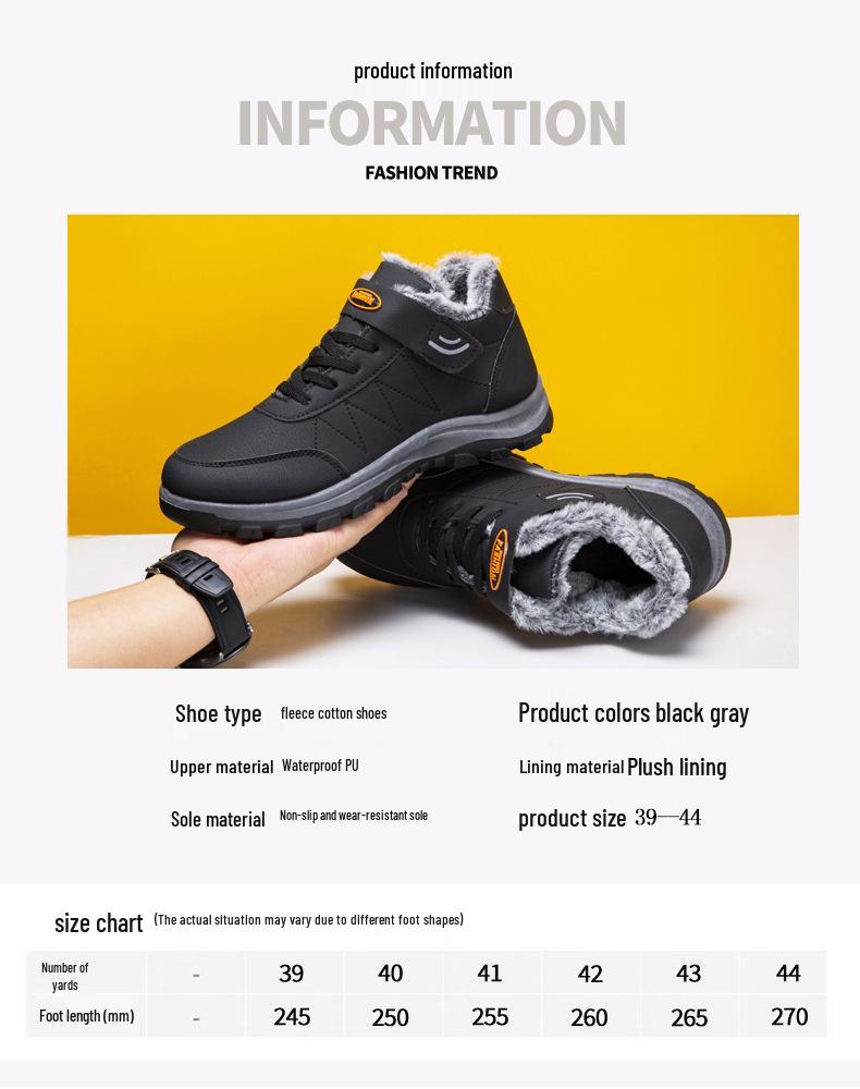 Men's Waterproof Leather Walking Shoes - Velvet Lined, Non-Slip, Warm Winter Casuals for Middle-Aged and Elderly.
