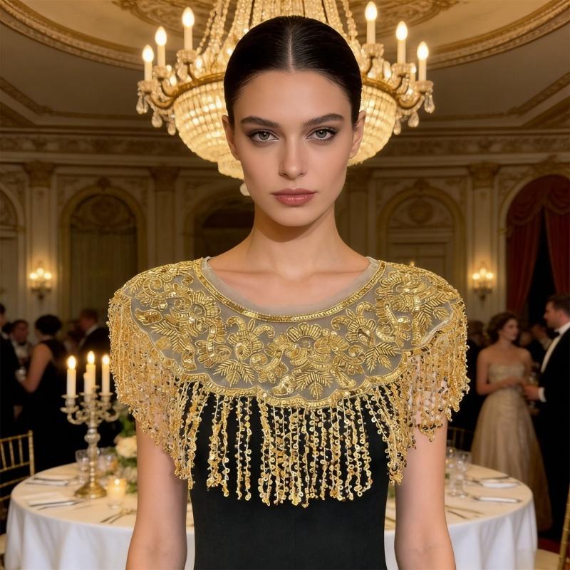 Glitter Fringe Detachable Collar Shawl Scarf For Women Elegant Party Accessory