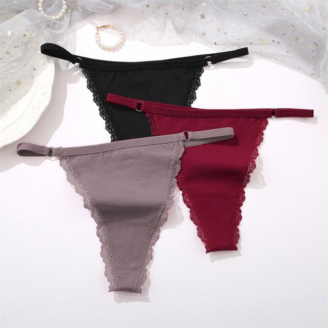 

FINETOO, 3 шт./компл., женские хлопковые стринги, кружевные стринги с заниженной талией, нижнее белье SL, женские трусы с Т-образной спинкой, трусики для девочек, новое нижнее белье S