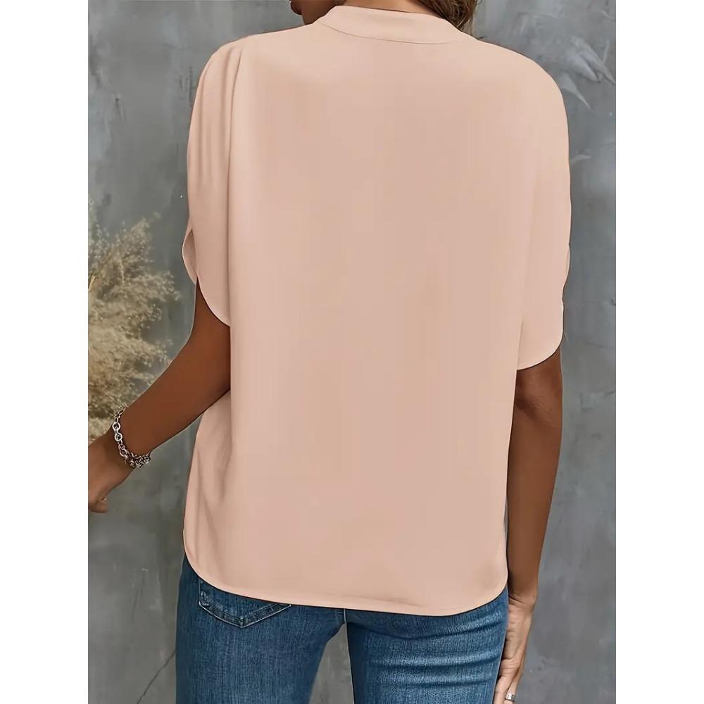 GMXIA Women's Summer Casual Solid Color V-neck Loose Shirt Top for Women