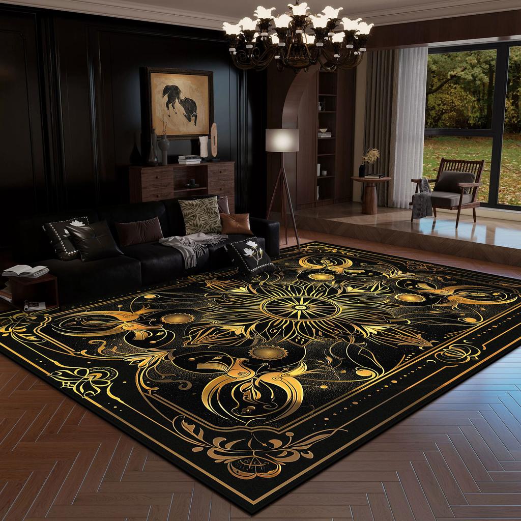 European Style Rug Luxury Decoration Home Large Area Living Room Carpet Golden Striped Rugs Bedroom Bedside Non-slip Soft Mat