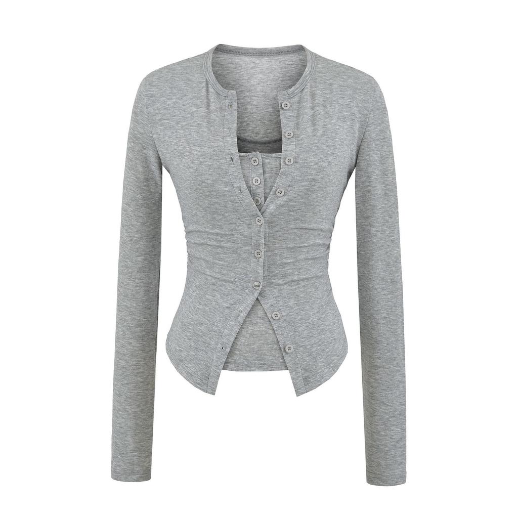 Women's Slim Fit Knit Cardigan & Camisole Set: Round Neck, Long Sleeve, Autumn Layering