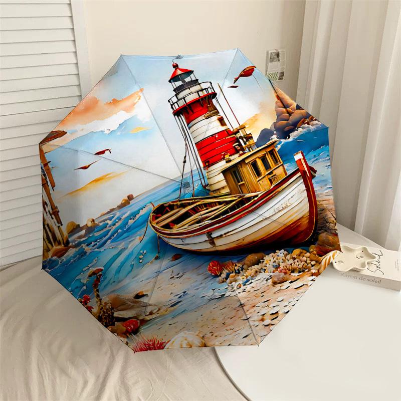 

1PC Lighthouse Boat Umbrella-8-Rib Reinforced, Automatic Open, Lightweight & Durable, Cute Fashion Accessory for Outdoor-P2705