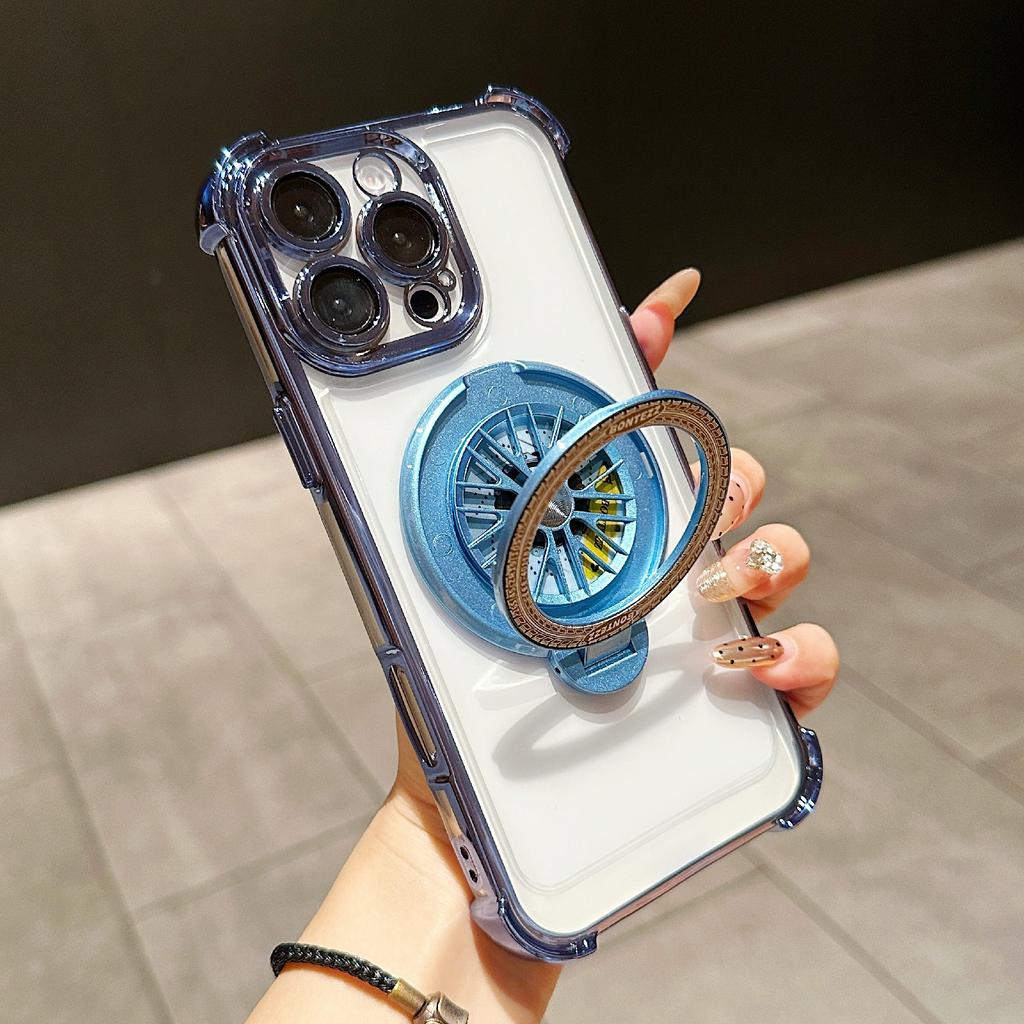 For iPhone 16 Pro Magnetic Case Rotating Fidget Spinner Kickstand PC+TPU Airbag Mobile Cover