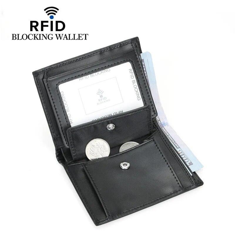 ארנק עור RFID לגברים עם כיס מטבעות משולש ארנקים עם חריצי כרטיסים מרובים מחזיק תעודת זהות אשראי מחזיקי כרטיס בנק ארנק