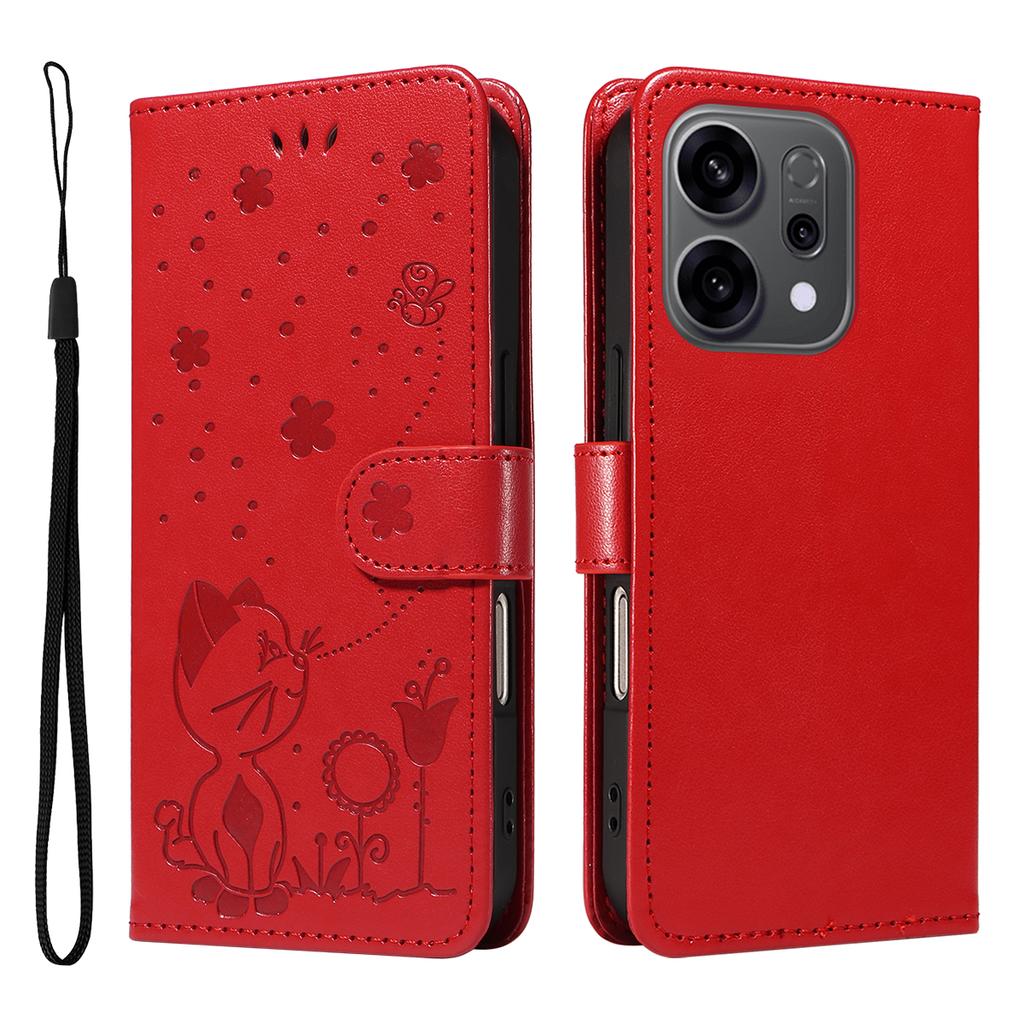 For Oppo Reno14 5G (China)/Oppo Reno14 F 5G/Oppo Reno14 5G (Global) Leather Wallet Case Cat Bee Pattern Phone Cover Stand