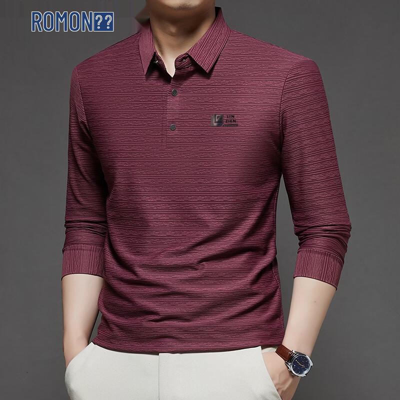ROMON Men s Jacquard Long-Sleeve Polo T-Shirt 56