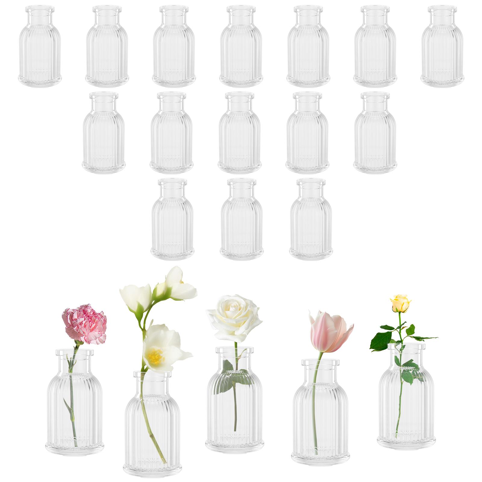 20Pcs Vintage Vase INS Mini Glass Vase Transparent Hydroponic Plant Vase Desktop Ornaments Wedding Party Supplies Home Decor