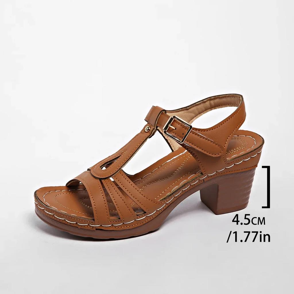 Women's Summer 2026 Korean Style Fishmouth Thick Heel Buckle High Heels Sandals Polyurethane Upgraded Version Slip-On Shoes