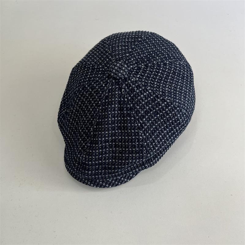 British retro denim plaid octagonal cap children's beret spring and autumn new fashion face newsboy hat