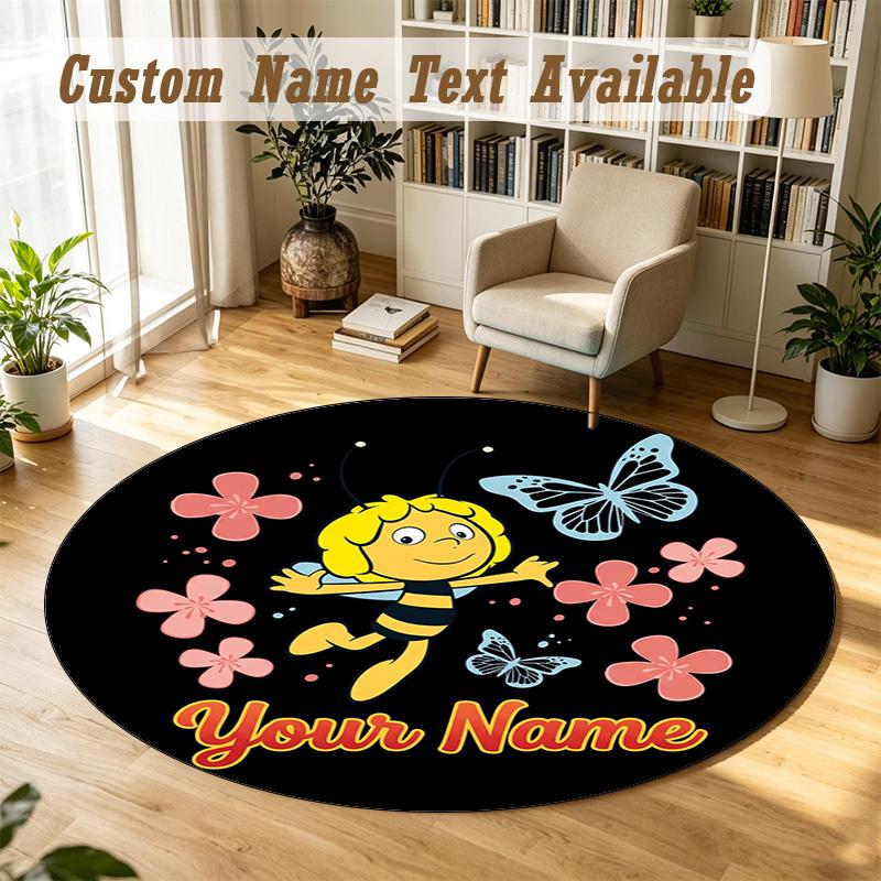 Die Biene Maja Personalized Round Rug Support Custom Name, Soft Home Decor Mat