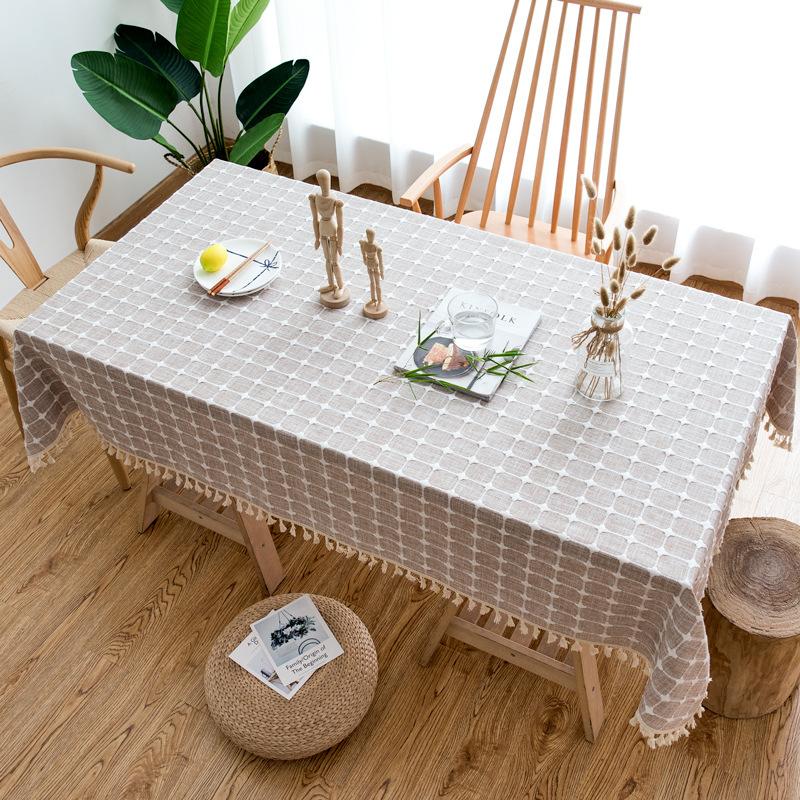 Stylish And Simple Embroidery Plaid Dining Table Cloth Fabric Cotton And Linen Small Fresh Home Living Room Rectangular Coffee Table Dining Mat