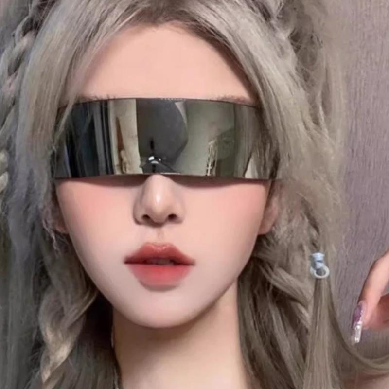 Futuristic Sunglasses Funny Mirrored Party Glasses Futuristic Rimless Eyeglasses for Women Men Halloween Cosplay Party