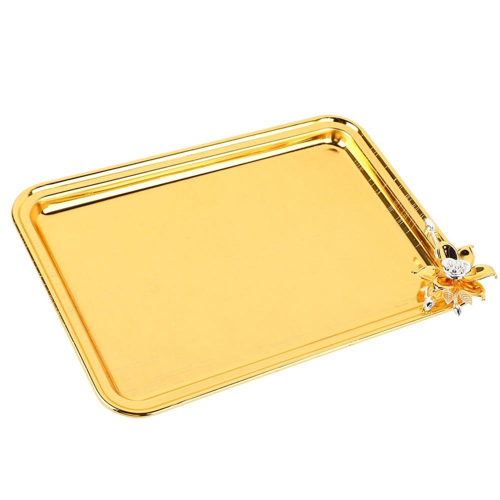 2pcs Gold Serving Tray Rectangular Serving Platter Vanity Organizer Tray  Kitchen Counter