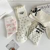 4 Pairs Women Bow Patterned Medium Length Socks Summer Lightweight Sweat Absorbing Breathable Soft Comfortable Casual Socks