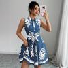 European & American Women's Summer 2025 Sleeveless Lace-up Waist-cinching Printed Dress