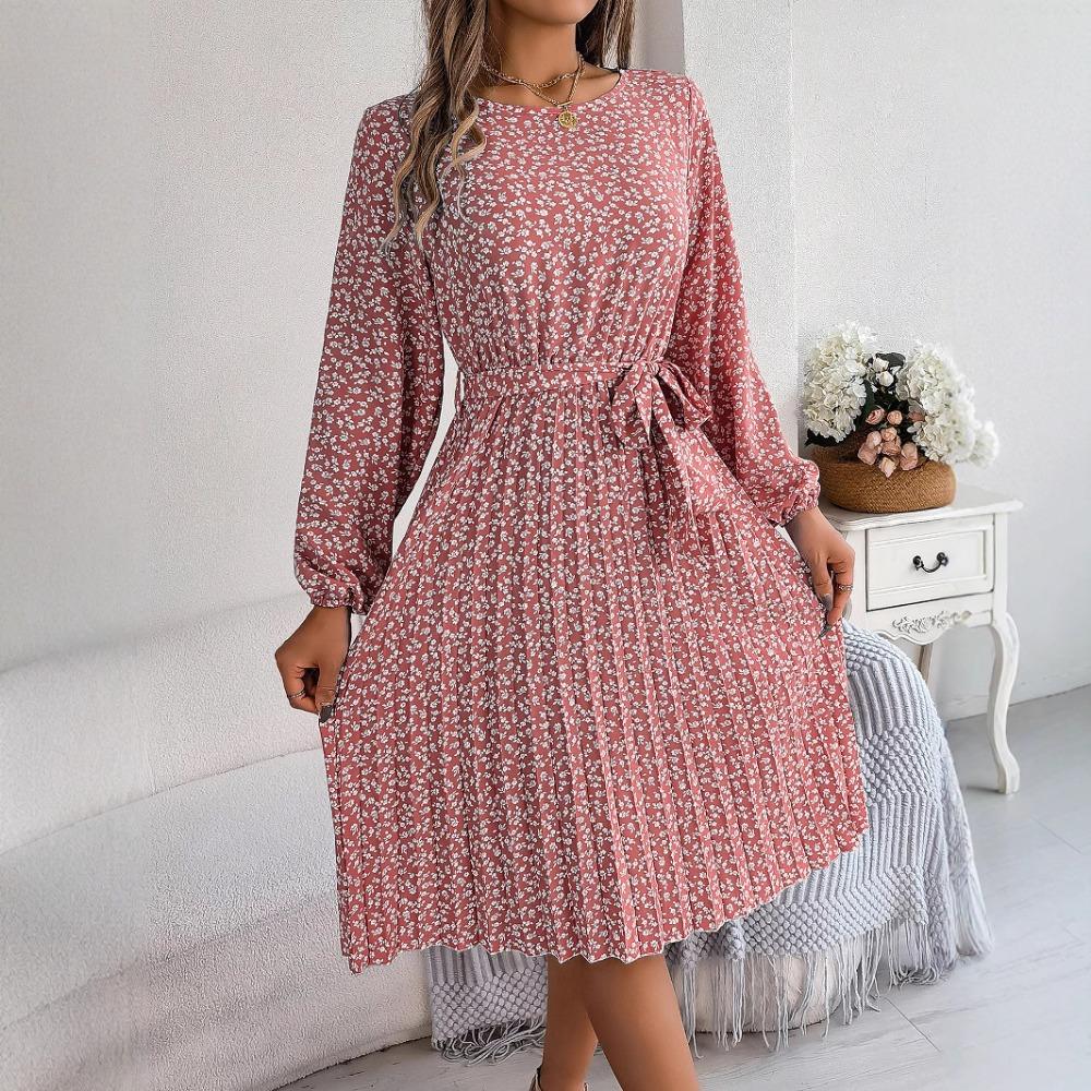 Nouvelle Robe Décontractée à Manches Longues, Florale, Ample, Plissée, Mode Femme, Robes Florales Imprimées