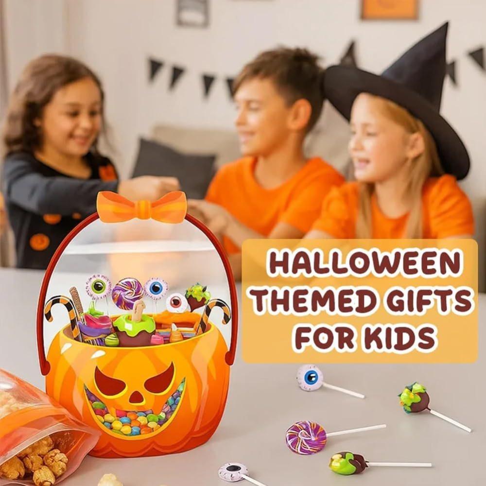 Halloween Pumpkin Candy Bags with Handles Clear Pumpkin Pattern Gift Bags Trick or Treat Bags for Party Candy Cookie Packaging