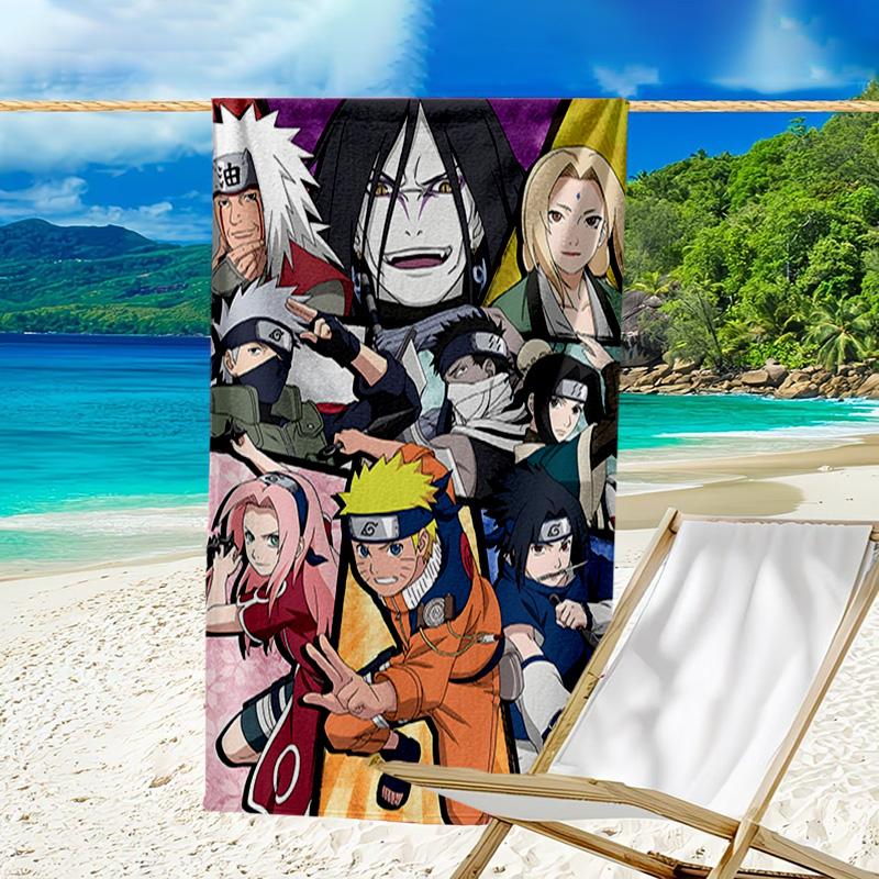 1pc NARUTO (3) Beach Towel, Beach and Seaside Swimming Pool Equipment, Fashion Pattern, Rectangular, Travel Essentials
