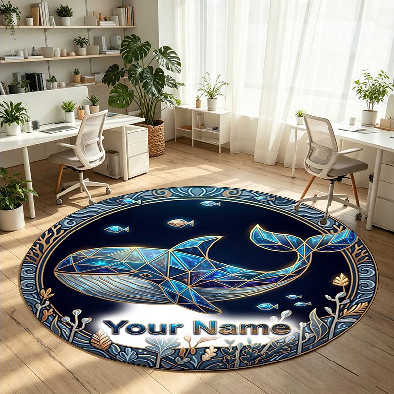 Ocean Sea (40) Theme Round Crystal Velvet Rug Custom Name Text Personalized Floor Mat Home Decor Non Slip Crystal Carpet