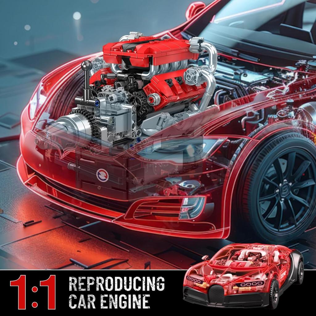 MOULD KING 10204 Technical Car Engine Toys The Motorzied FE Sports Car V8 Engine Building Block Brick Kids Christmas Gift
