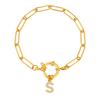 Bubble Buckle Zircon Initial A-Z Charm Bracelet, Stainless Steel Square Chain Bracelet for Women, 26 Letters Alphabet Jewelry