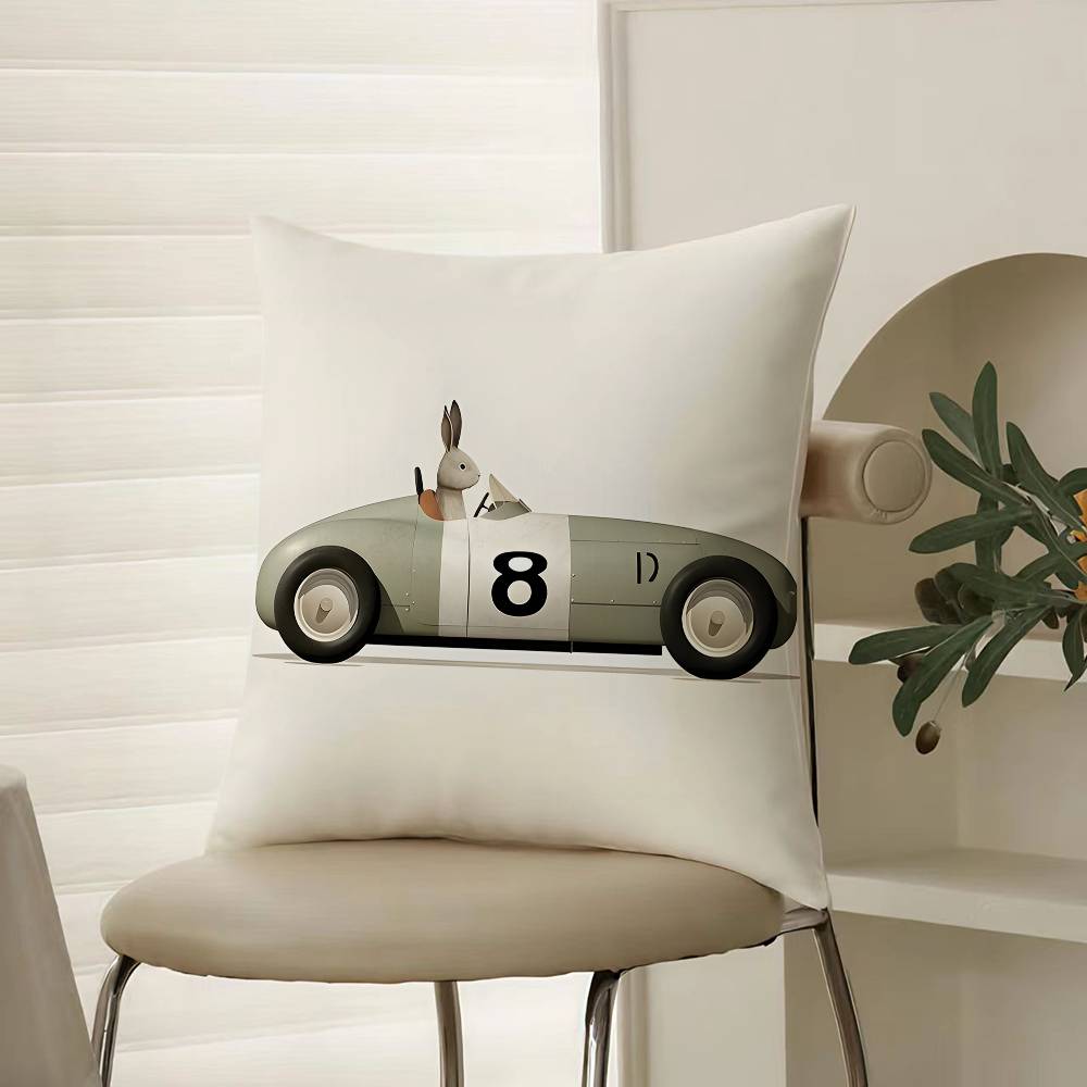 Funny Cartoon Animals Car Art Pillow Case Comfort Sofa Bed Silky Elegant Invisible Zipper Decorative Cushion Cover