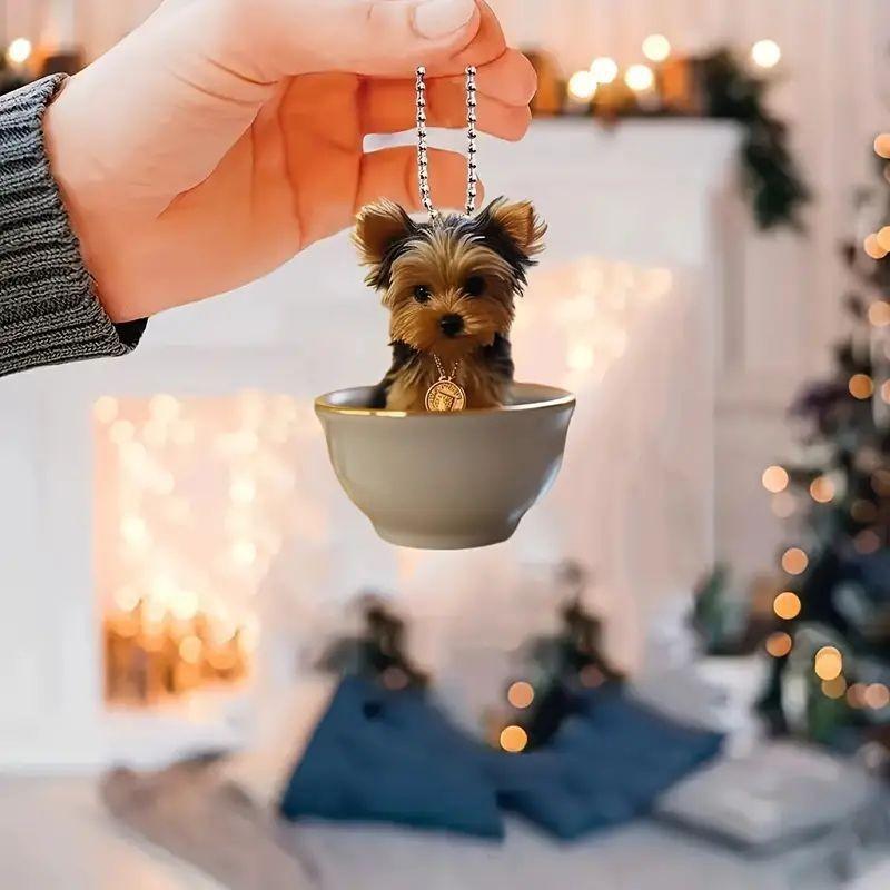 Charming Acrylic Dog Car Rearview Mirror Hanging Ornament For Stylish Auto Decor