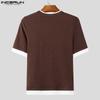 INCERUN Summer Men O Neck Short Sleeve Stitching Rib Skinny Tops T-shirts
