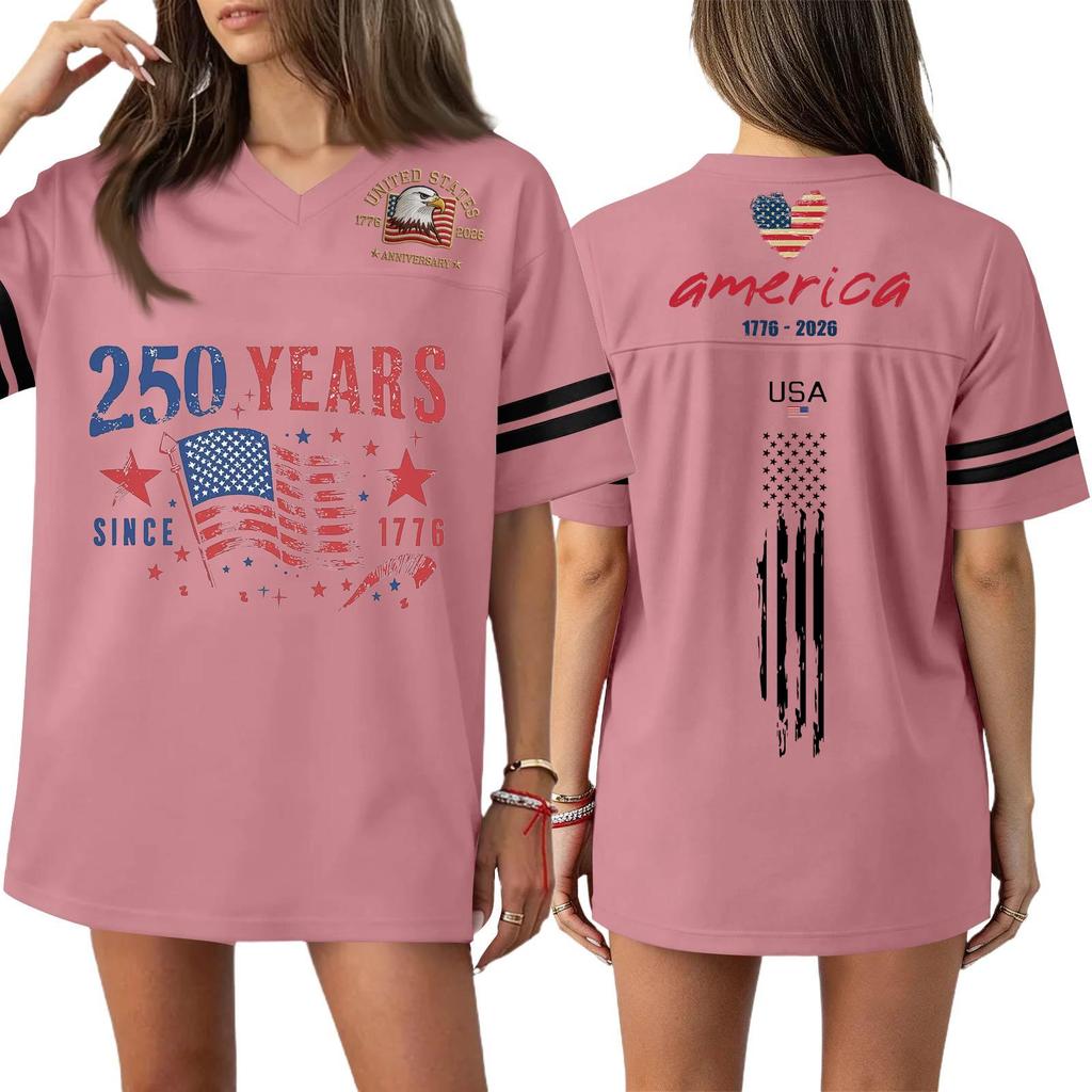 Women's Casual Fashion V-Neck Sports Independence Day Print Short Sleeve Sports T-Shirt Top