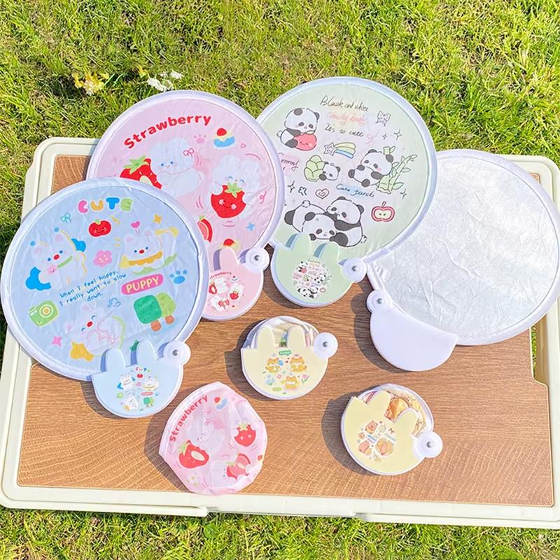 Reflective Version of The Panda Round Fan High Value Ins Round Fan Cute Cartoon Folding Lightweight Suitable for Taking Photos