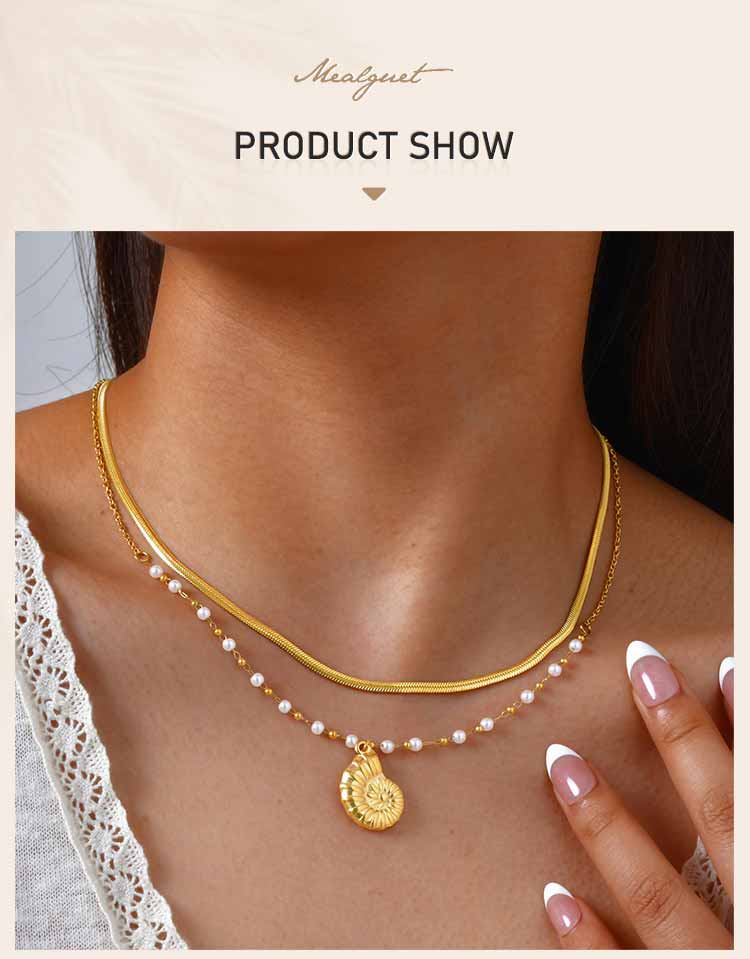 Ocean Pendant Necklace, Waterproof 18K Gold Plated Stainless Steel Non Tarnish, Trendy Boho Layered Marine Beach Jewelry
