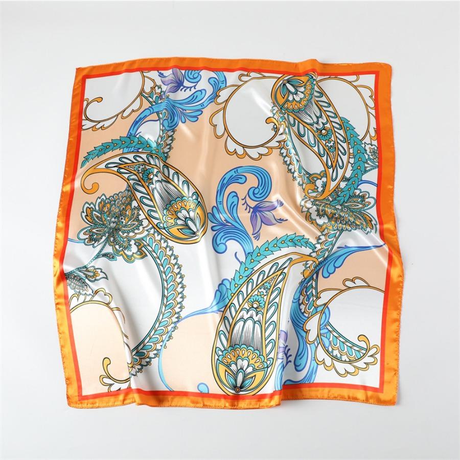 Color Matching Cashew Nut Satin Printed Silk Scarf Shawl Sunscreen Large Square Scarf Satin Imitation Silk Shawl Headscarf