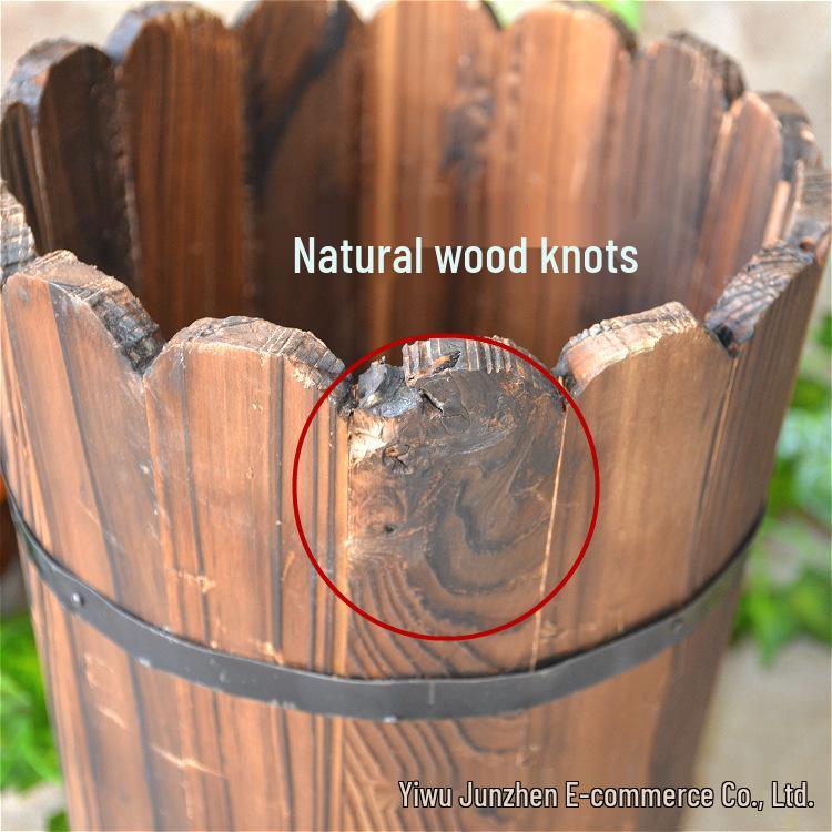 Carbonized Wood Succulent Pot, Balcony Flower Planter, Retro Hanging Fence Water Bucket