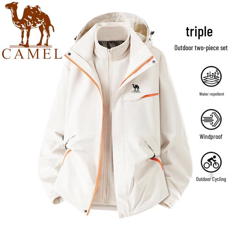Camel Men's and Women's Three-in-One Jacket for Autumn/Winter Outdoor Hiking and Mountaineering.