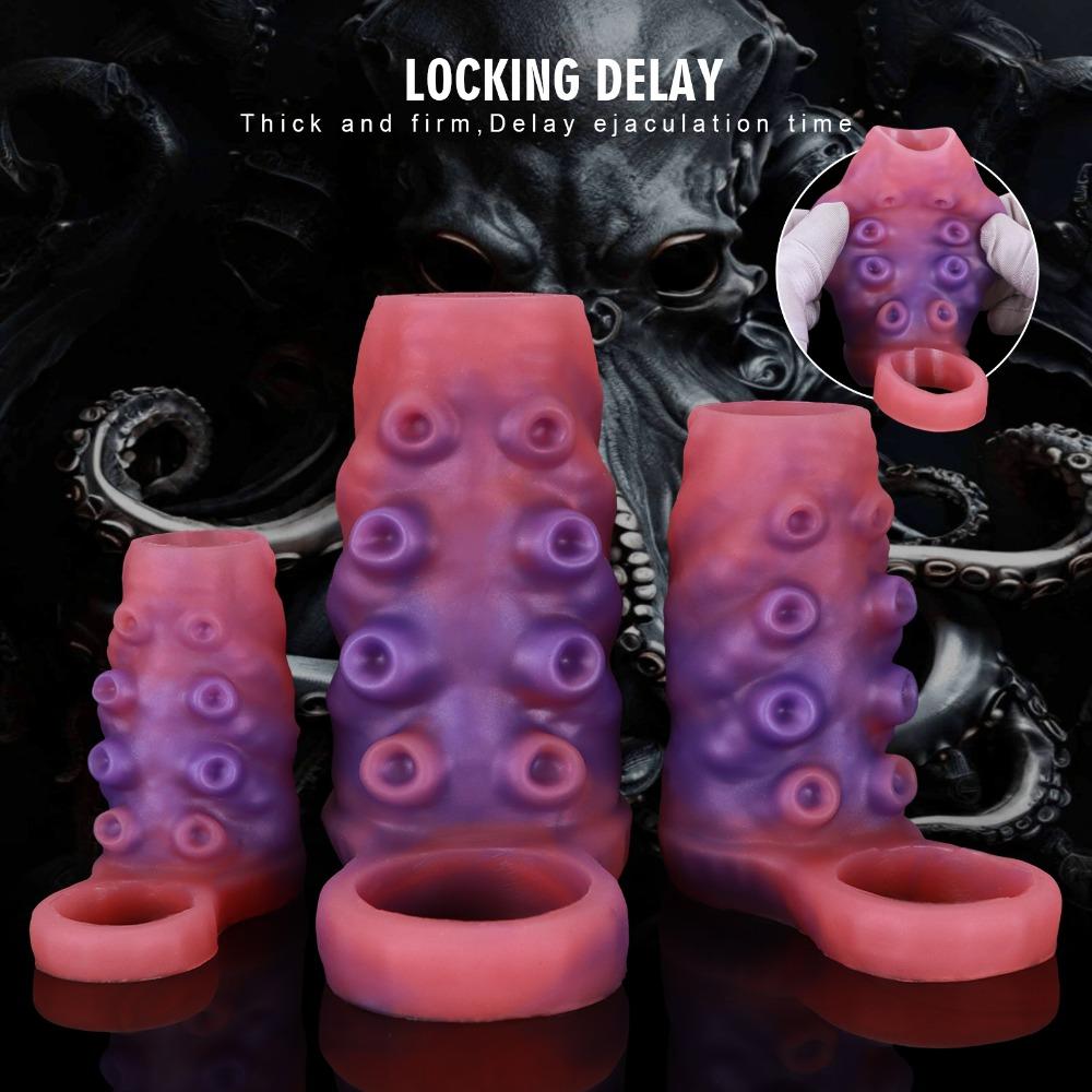 Octopus Shape Hollow Penis Sleeve Soft Silicone Wearable Penis Extender for Men
