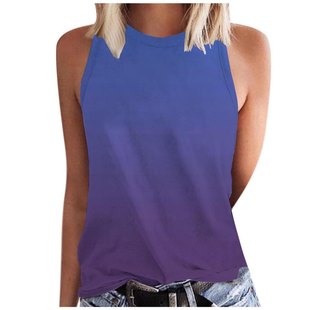 Gradient Color 3D Printed Vest for Women's Round Neck Casual Vest