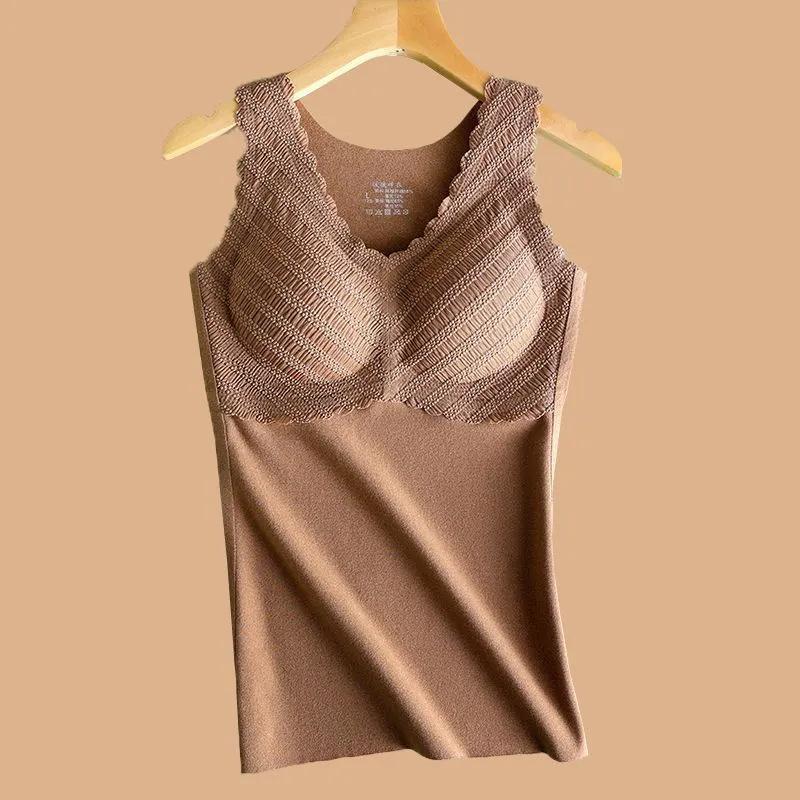 Version German Velvet Thermal Vest for Women with Chest Pads, Velvet and Thickened New Thermal Underwear Bottoming Shirt for Women's Autumn Clothes