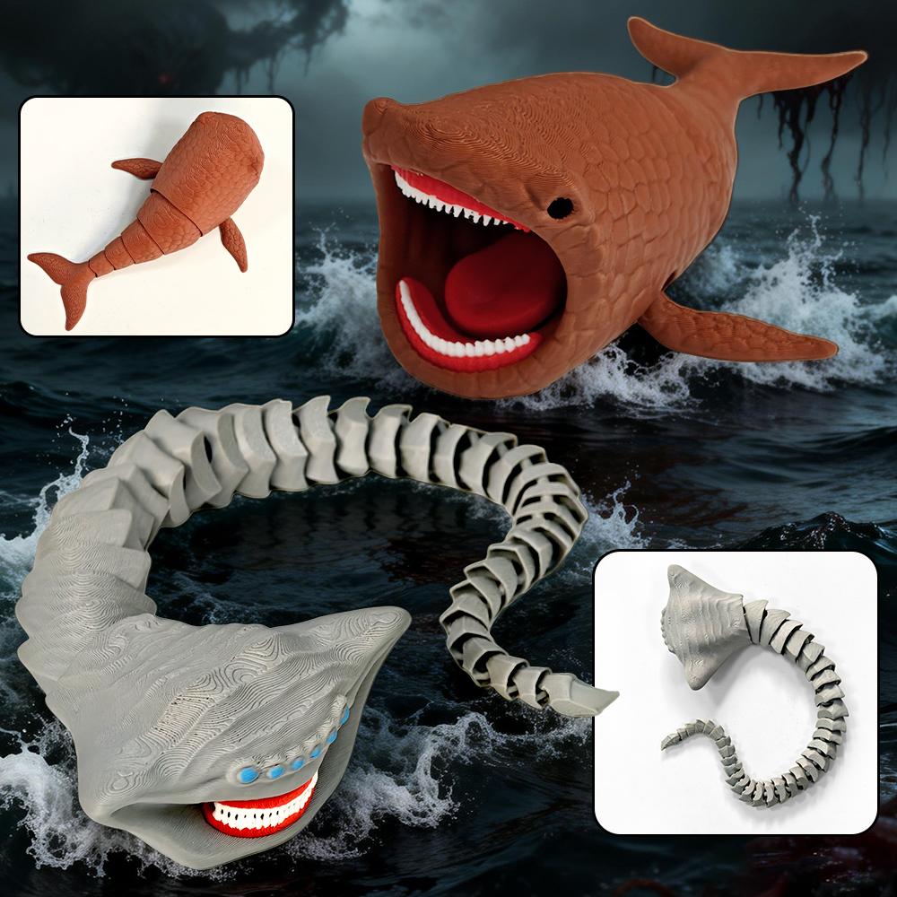 Bloop vs El Gran Maja Mořské stvoření 3D tištěné figurky Flexibilní Fidget hračky Hlubinný monstrum Sběratelská sada pro milovníky oceánu