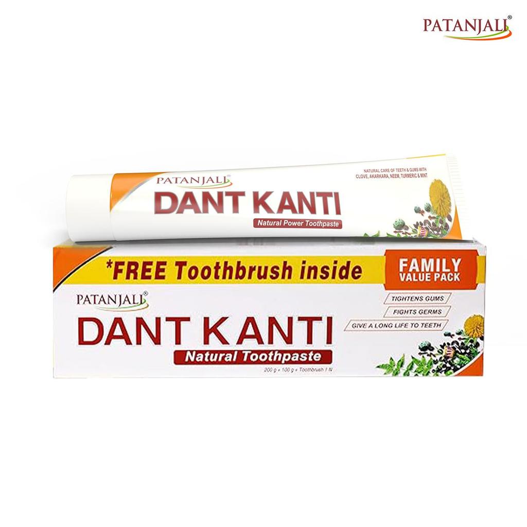Tandkräm DANT KANTI Natural 200g + 100g + tandborste Naturligt Familjepaket