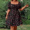 2025 Summer SHINE TK Plus Size Heart Neck Fruit Print Short Sleeve Dress